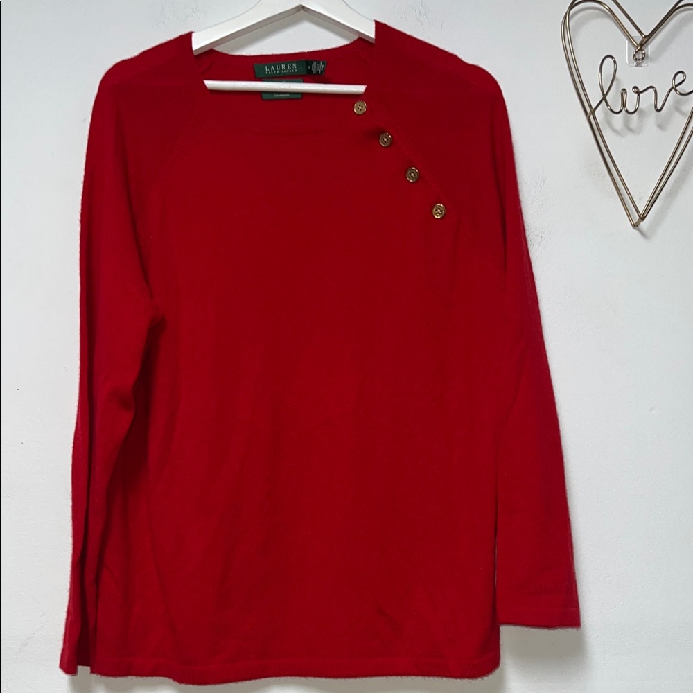 Lauren Ralph Lauren Red cashmere Sweater with Gold Buttons NWT Size 2X
